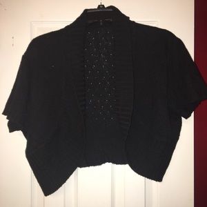 Short Sleeve Shrug Cropped Sweater Shawl Black, XL